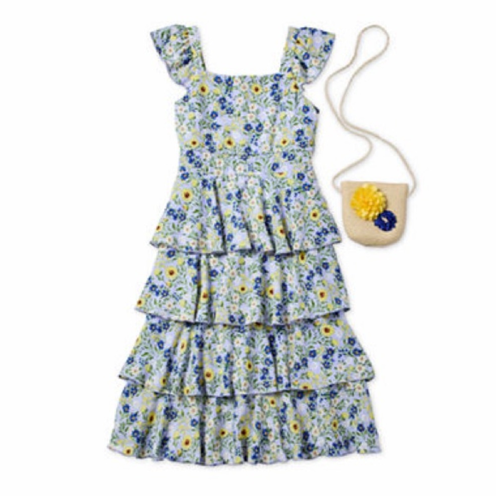 Speechless Light Blue Floral Ruffle Dress